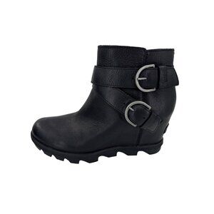 Sorel Womens Joan of Arctic Wedge II Buckle Boots Black Leather NL3360-010 7.5